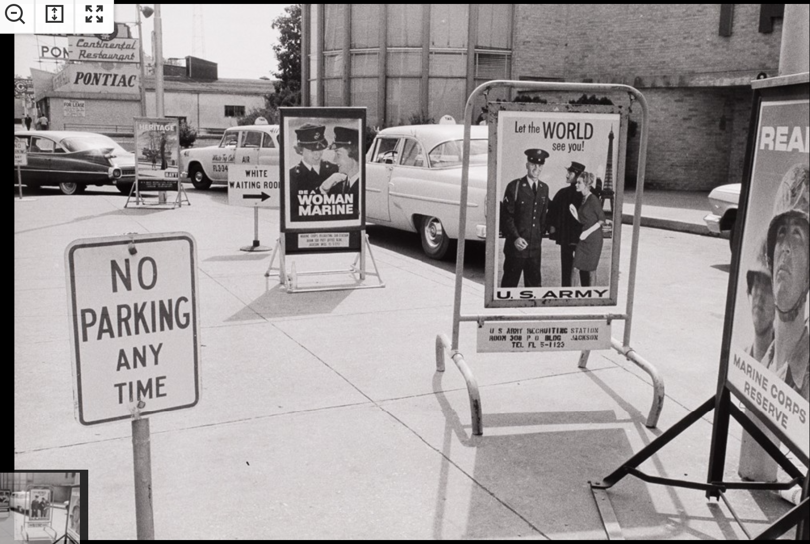 Segregation Signs Still Stand Outside the Jackson, Mississippi Bus Terminal – Danny Lyon 1942